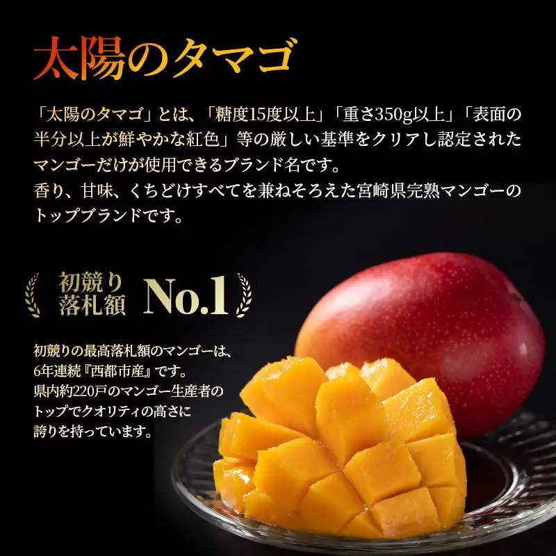 【先行予約】最高級ブランド『太陽のタマゴ』3L×2個【糖度15度以上】宮崎県西都市産完熟マンゴー 2026年発送＜26-6a＞