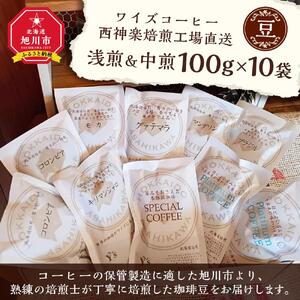 【豆】浅煎＆中煎　100ｇ×10袋　北海道旭川焙煎　ワイズコーヒー西神楽焙煎工場直送_02945