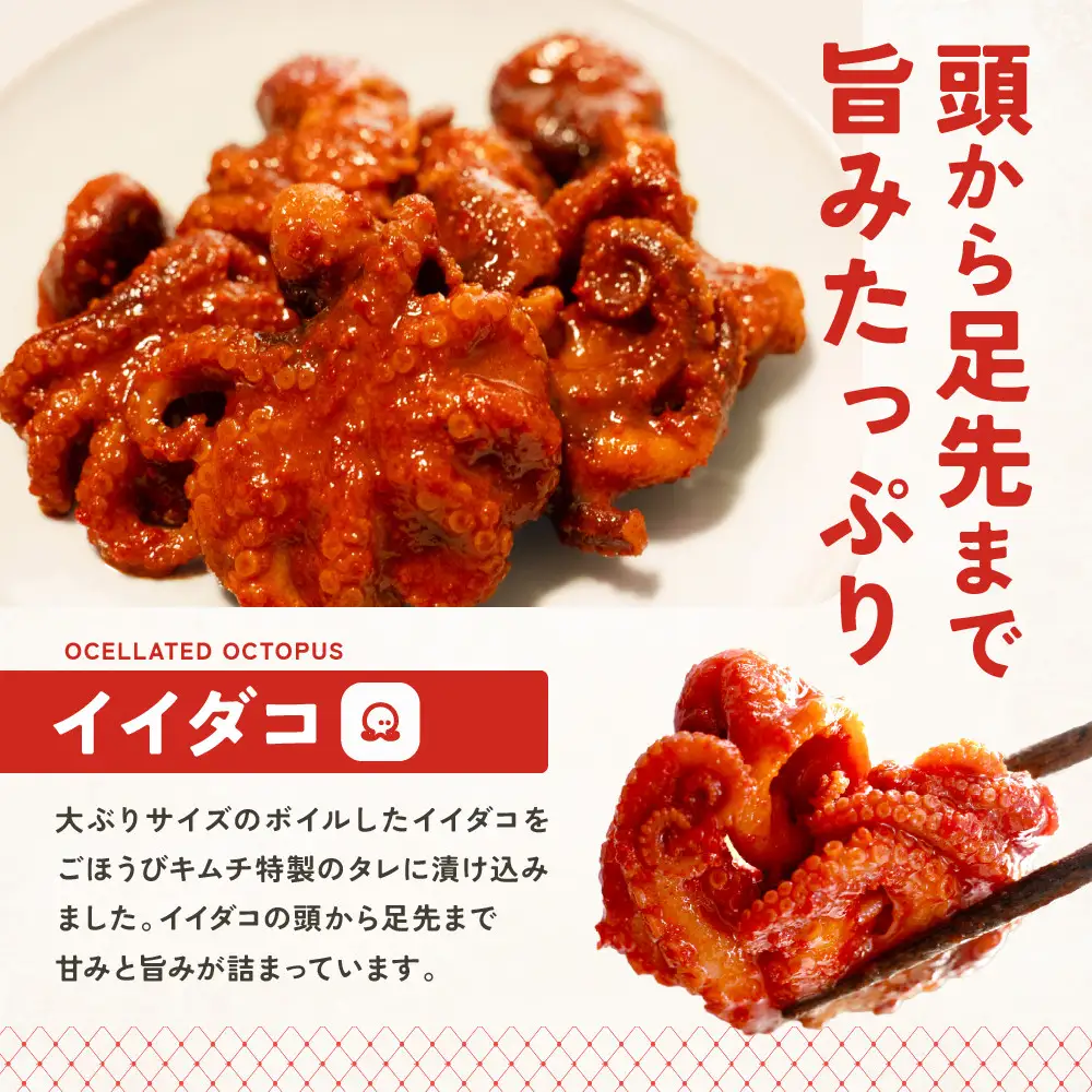 【ごほうび キムチ 】イイダコ キムチ （5個入り×1袋）【冷凍 おつまみ 詰め合わせ】