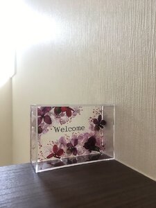 ハーバリウムプレート Welcome to my home （オイル少量タイプ） パープル ／ kanon インテリア プリザーブドフラワー ドライフラワー ハンドメイド品 奈良県 田原本町