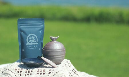 シロチドリ の 塩壷 と 塩さじ ・ 豆皿 セット （ 天日海塩 土佐 の塩丸（青丸）1袋付き）［1619］