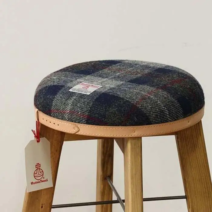 ハイスツール 【ネイビー&グレーチェック×ブラウン】HARRIS TWEED（ハリスツイード）家具