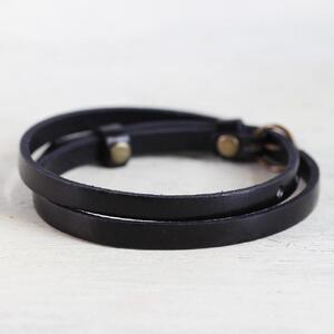【イタリアンレース 2重巻きブレスレット】スリムでクールなレザーアクセサリー レザーカラー：黒 WL004 黒 ブレスレット