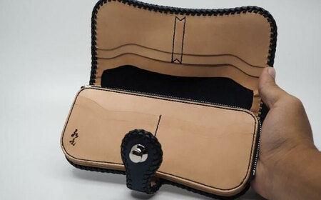 長崎眞藍革工芸 長財富 (1つ) / 長財布 財布 本藍染 国産素材 革製品 / 大村市/  銀職庵水主[ACZH002]