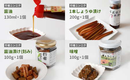 行者ニンニク 4種 セット 醤油 しょうゆ漬け 刻みしょうゆ漬け 味噌 各1個 オンライン 申請 ふるさと納税 北海道 中標津 行者にんにく 幻の山菜 山菜 山の幸 万能 調味料 疲労回復 健康効果 長寿 体力増強 ご飯のお供 お酒のあて 中標津町【2000101】
