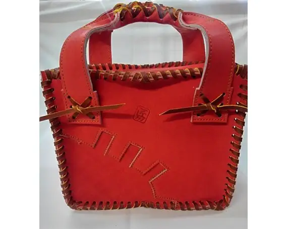 グローブの革製ミニトートバック　紅桜 No.065