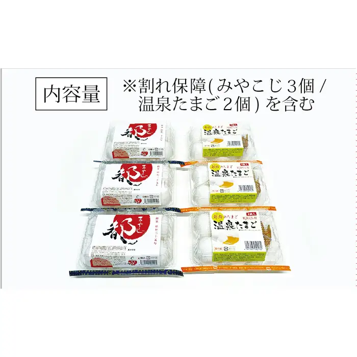伝承卵「みやこじ」18個（15個＋卵割れ補償3個）と「温泉たまご」12個（10個＋卵割れ補償2個）の詰合せ No.429