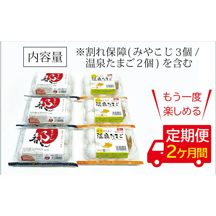 【定期便】［2ヵ月連続］伝承卵「みやこじ」18個（15個＋卵割れ補償3個）と「温泉たまご」12個（10個＋卵割れ補償2個）の詰合せ No.435