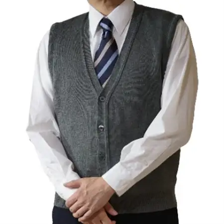 無地 メンズニット オープンベスト グレー M寸 15220_装飾品・工芸品 男性・メンズ 洋服 _【1219032】