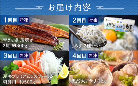 【定期便】海産物 定期便 4回 ( うなぎ / しらす / サーモン / 大アサリ ) 