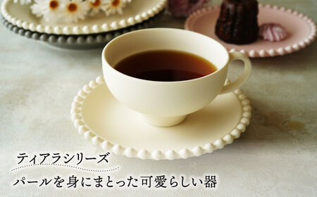 【美濃焼】ティアラ ティーカップ＆ソーサー マットアイボリー 2客セット【Primitive陶舎花＊花】食器 皿 コーヒーカップ プレート ティータイム 写真映え 洋風 ヨーロッパ風 カフェ風 かわいい おしゃれ [MFZ014]