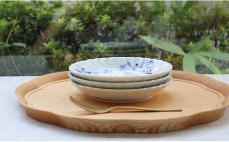 有田焼 染付菊型取皿３枚セット まるふく 食器 うつわ 器 手描き 染付 ケーキ皿 デザート皿 30000円 3万円 A30-732