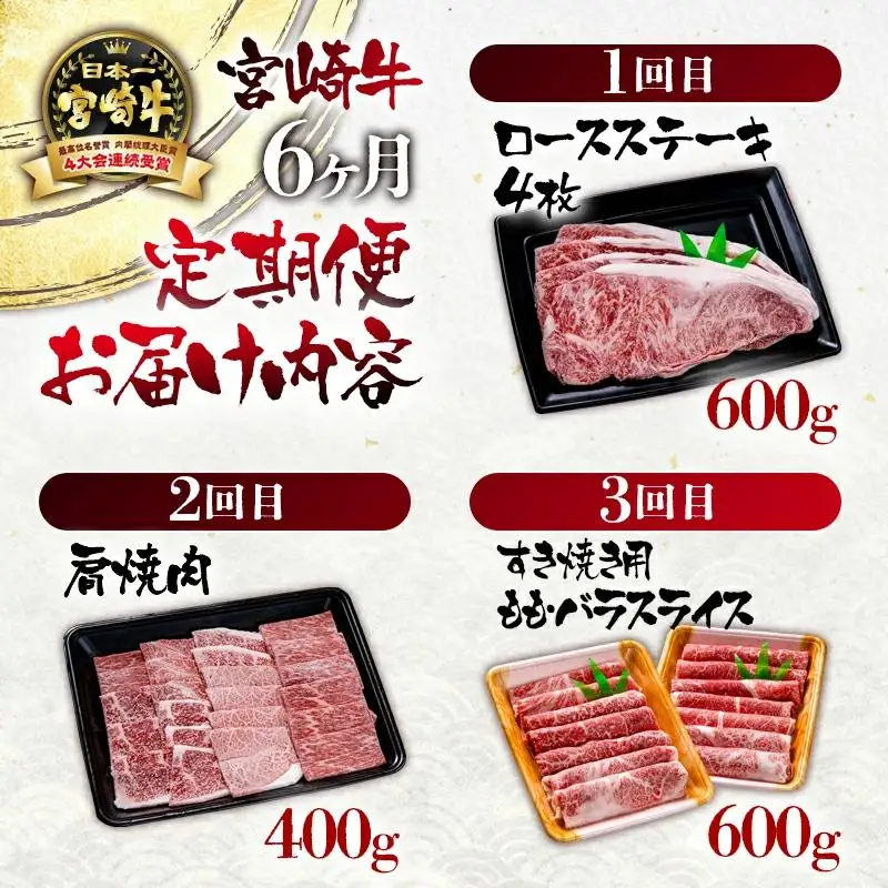 【定期便】宮崎牛 6ケ月 ステーキ・焼肉・スライス　ブランド牛 A４～A5等級 内閣総理大臣賞4連覇＜56-10a＞【日本ハム】
