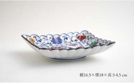 有田焼 福泉窯 菊割長角皿 / 染錦花唐草双龍絵 青龍 赤龍 縁起物 手描き 渕上陶磁器 食器 うつわ 器 お正月 ハレの日 華やか A80-38