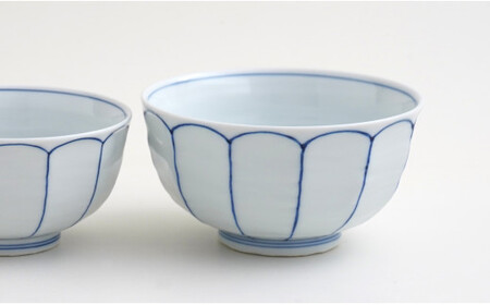 有田焼 福泉窯 染付呉須線面取茶付 大小セット お茶碗 シンプルモダン 手描き 渕上陶磁器 食器 うつわ 器 A35-258