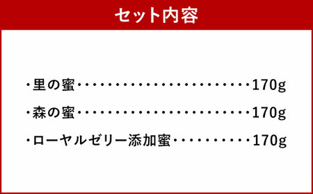 久山はちみつ セットC 【 里の蜜・森の蜜・生ローヤルゼリー2g添加蜂蜜 】