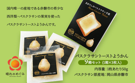 梨 パスクラサン トーストようかん 9箱 セット (1箱×3枚入) 羊羹 ようかん 西洋梨 なし フルーツ 果物 