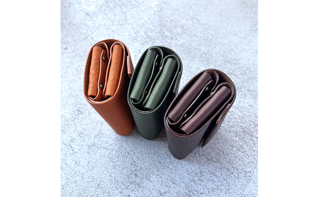 本革 三つ折りミニ財布 シボ入り栃木レザー ファッション小物 革小物 レザー小物 ウォレット コンパクト カード入れ 小銭入れ お札入れ  キャメル