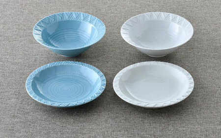 【波佐見焼】WAVEフレッシュ４点セット（白・トルコブルー）食器 皿【一真窯】[BB63] 波佐見焼