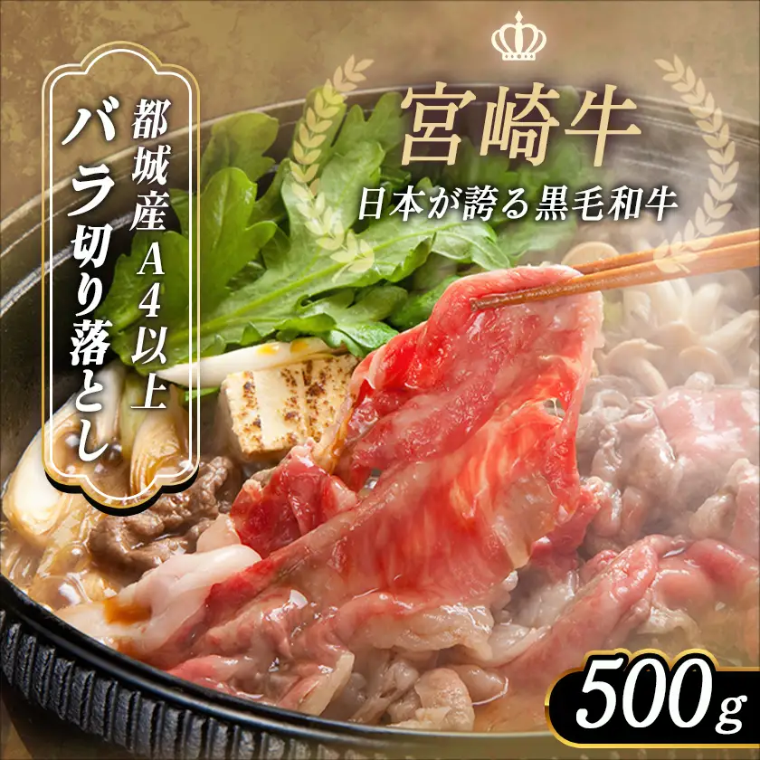 宮崎牛バラ切り落とし500g_AA-2501_(都城市) 国産牛肉 ブランド牛 切落とし バラ肉 すき焼き 牛丼 肉じゃが A4ランク A4等級以上 牛ばら