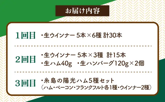 【全3回定期便】 ウインナー / ハンバーグ / ハム 月替り セット 糸島市 / 志摩スモークハウス 生ハム ベーコン [AOA038]