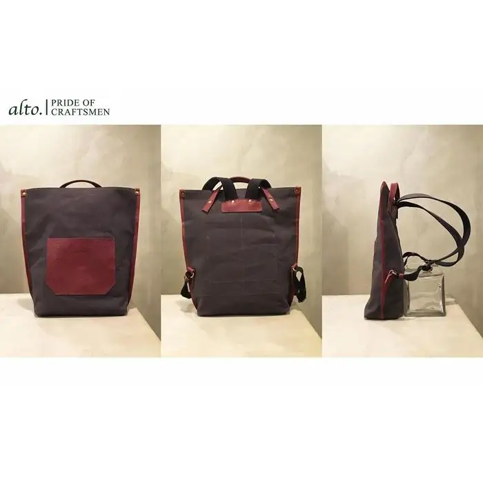 【alto.】シュリンクレザーコンビ　リュック（L）　AMSB-5007（ワイン）