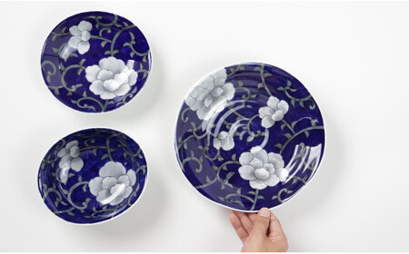 有田焼 牡丹唐草 なぶり大皿・鉢・中皿 3点セット【泰山】食器 うつわ 器 大皿 中皿 鉢 華やか A120-49