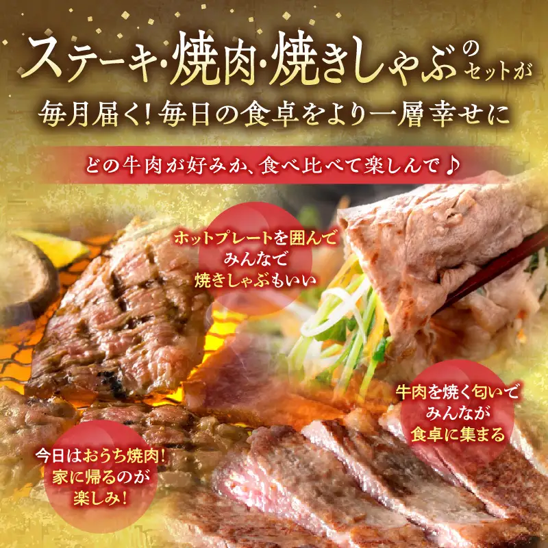 ステーキ・焼肉・焼きしゃぶ 宮崎牛食べ比べ定期便(総重量1.7kg) 牛肉 焼肉 しゃぶしゃぶ ステーキ