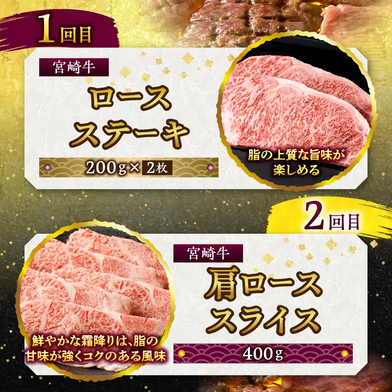 A5ランク限定！宮崎生まれ宮崎育ち！宮崎牛贅沢食べ尽くし定期便(総重量2.0kg) 牛肉 ステーキ スライス 焼肉