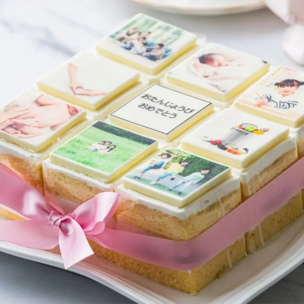 【スイーツ】お気に入りの写真をホワイトチョコにプリント！オリジナルの美味しいケーキを。 9ピース アルバムケーキ
