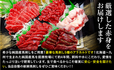 馬刺し 純国産 ウマウマ アラカルト Aセット（ふたえご） 専用醤油付き 50g ×5種 計250g 九州食肉産業