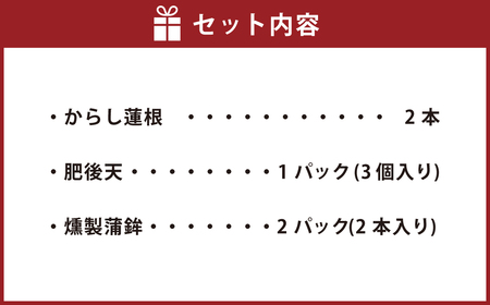 ふるさとセット からし蓮根×2本 肥後天×3個 燻製蒲鉾×4本