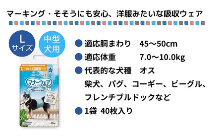 マナーウエア男の子用 Lモカストライプ・ライトブルージーンズ 40枚×4 ペット用品 ペット用おむつ 
