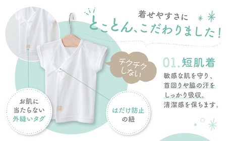 はじめての出産準備に！レールメッシュ素材でかわいい！新生児肌着4点出産準備スターターセット［グリーンset］ 短肌着 コンビ肌着 セット 肌着セット 肌着 綿 吸水 オールシーズン ベビー服 赤ちゃん用品 ベビーウェア ベビーグッズ ベビー用品 国産 日本製 _Tk032-026