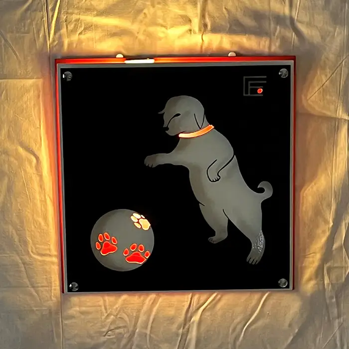 （赤色）アイアンアートウォールデコ和風犬　2.5kg [No.892-02]