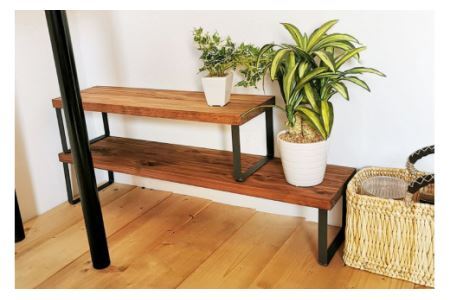 無垢材とアイアンのシェルフ ブラウン Mサイズ 60／80cm 植物 完成品 [0976]