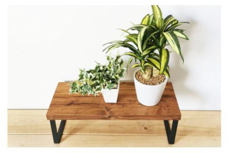 無垢材とアイアンのシェルフ ブラウン Mサイズ 47cm リビング 玄関 植物 完成品 [0893]