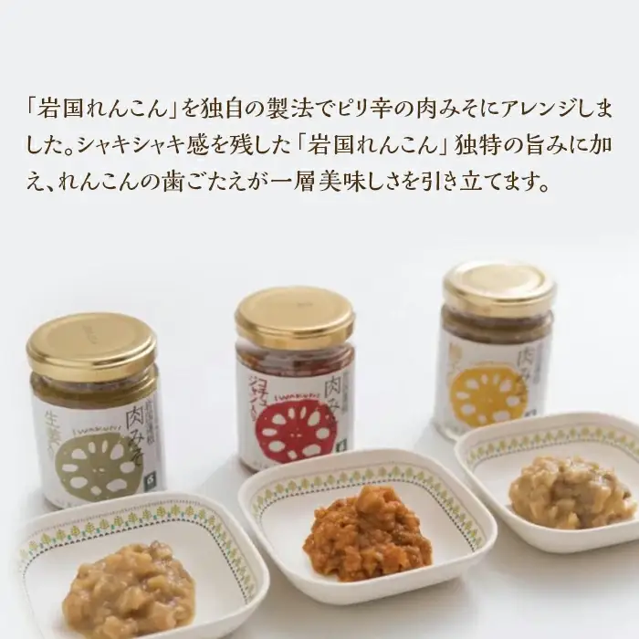 岩国蓮根 肉みそ 3種(コチュジャン・柚子・生姜)・和風だしカレー3箱 セット【池本食品】