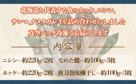 オホーツク一夜干しセット（網走加工）【 ふるさと納税 人気 おすすめ ランキング ほっけ ホッケ 干物 一夜干し ニシン サンマ ナメタガレイ 開き 魚 北海道産 お手軽 簡単 セット 冷凍 絶品 オホーツク 北海道 網走市 送料無料 】 ABF002