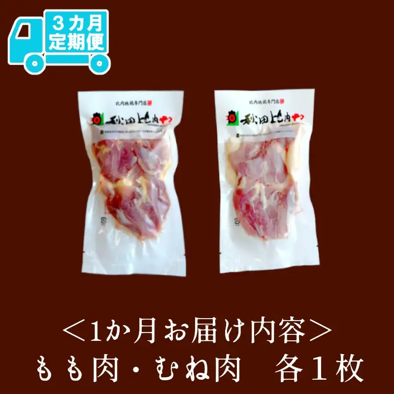 180P2304【定期便3ヶ月】比内地鶏もも肉・むね肉（0.5羽分×3ヶ月 ）
