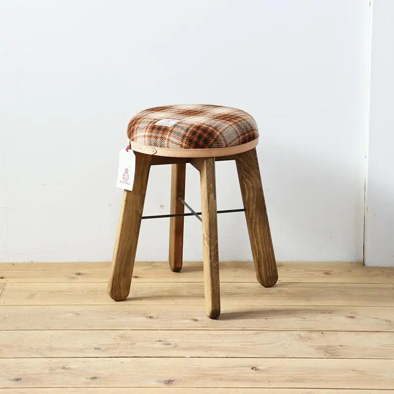 ハイスツール 【ライトブラウン＆ブラウンチェック】HARRIS TWEED（ハリスツイード） 家具