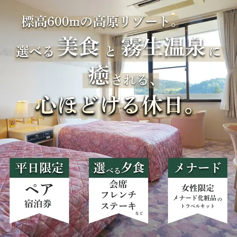 【平日限定】青山ホテル洋室　1泊2食付き ペア宿泊券【ayma0002】