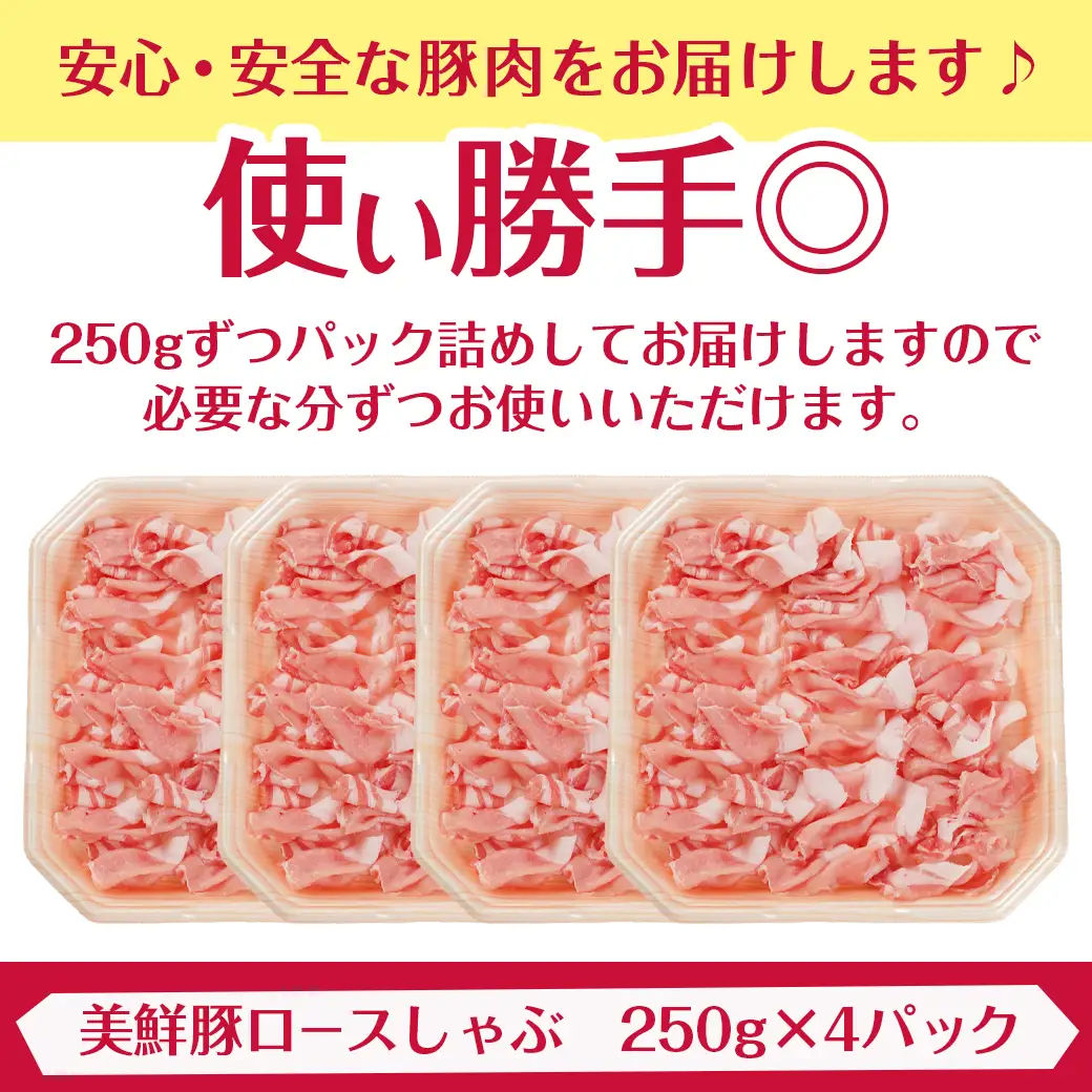都城美鮮豚ロースしゃぶしゃぶ1kg(250g×4パック)_AA-5408_(都城市) 豚肉 ミルフィーユ鍋 しゃぶしゃぶ 炒め物 丼物 アレンジ豊富 パック詰め