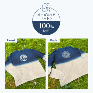 Tシャツ ロングスリーブ XL/XXLサイズ 藍染 泥染 オーガニックコットン ハイカラー×たけの花 藍 藍染め 泥染め 宍喰祇園染 天然染料