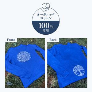 Tシャツ ロングスリーブ S-Lサイズ 袖リブタイプ 藍染 オーガニックコットン ハイカラー×たけの花 曼荼羅 藍 藍染め 天然染料