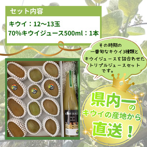 【先行予約】キウイ フルーツ 食べ比べ アソート 3種 約1.4kg ＆ キウイ ジュース 500ml （ 果汁 70％ ） セット 阿武町産 キウイ トリプル ジュースセット フルーツ 果物 詰め合わせ 山口県産 【お届け：2026年11月中旬～2027年2月下旬頃 出荷予定】