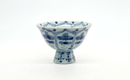 有田焼 工房禅 横田翔太郎 染付八方花紋 高台鉢 初期伊万里 24to3 西富陶磁器 うつわ 器 茶碗 小鉢 デザートカップ A18-201