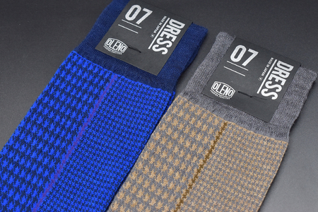 OLENO DRESS SOCKS 「NOBLE ソックス」 2足セット 24～26cm  オリジナルバック付（千鳥格子/ブラウン 千鳥格子/ブルー）///ビジネス スーツ オフィス おしゃれ コンサバ 洗練 紳士 メンズ 男性 靴下くつした 足元 かっこいい シンプル カジュアル 日本製 奈良県 広陵町