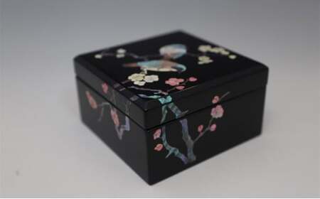 小箱 花鳥（貝入）黒 雑貨 日用品 工芸品  FAD-1222