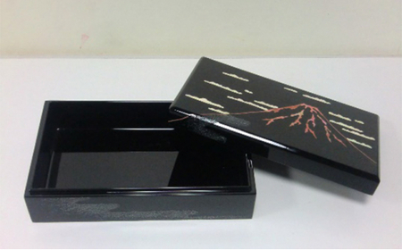 長角小箱（大） 赤富士（貝入）黒 雑貨 日用品 工芸品  FAD-1225